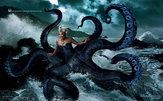 “Where memories take hold and never let go" Queen Latifah as Ursula - Disney Dream Portrait by Annie Leibovitz